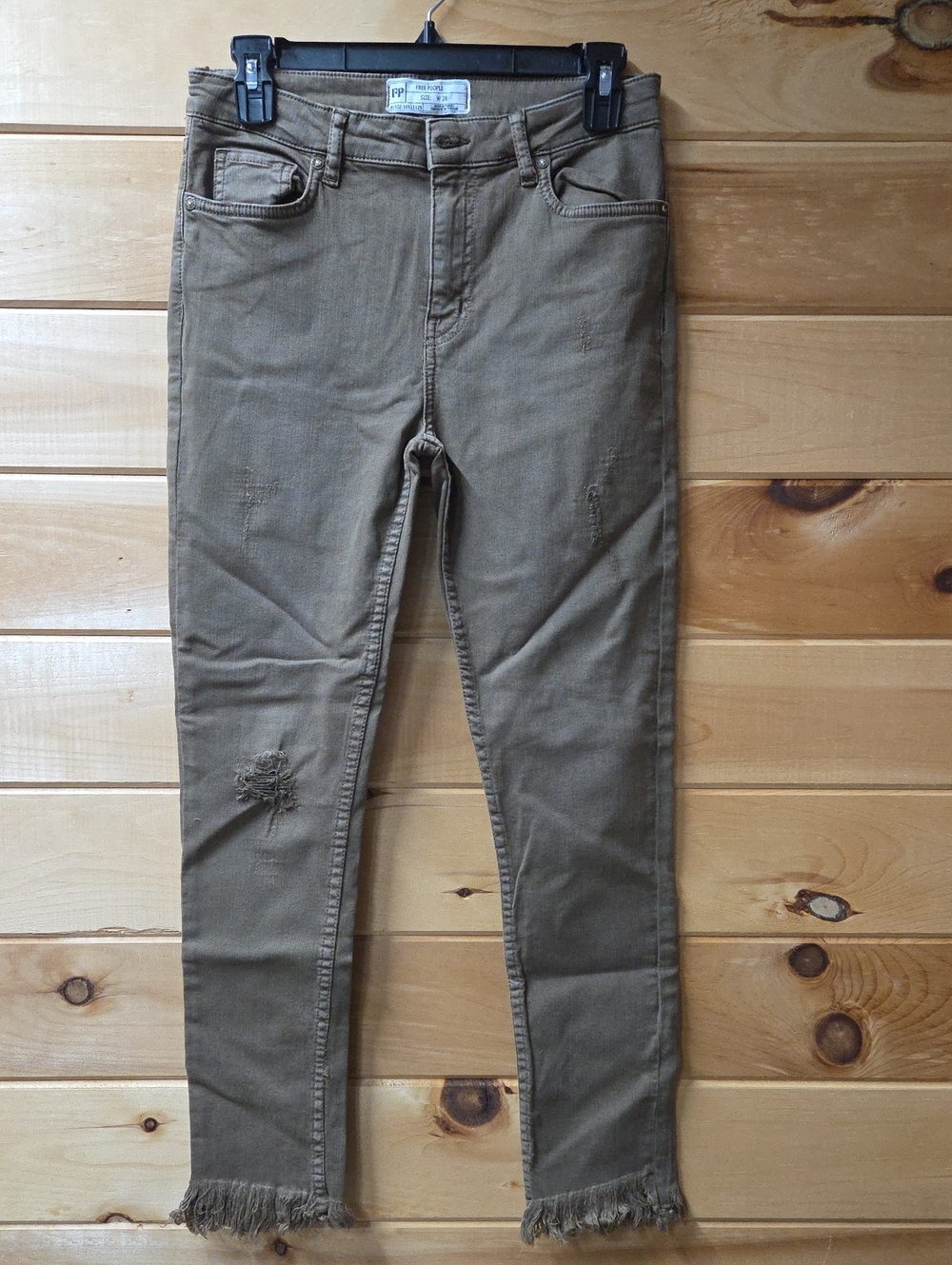 We The Free Great Heights Skinny Jeans in Olive/Tan with Frayed Hem